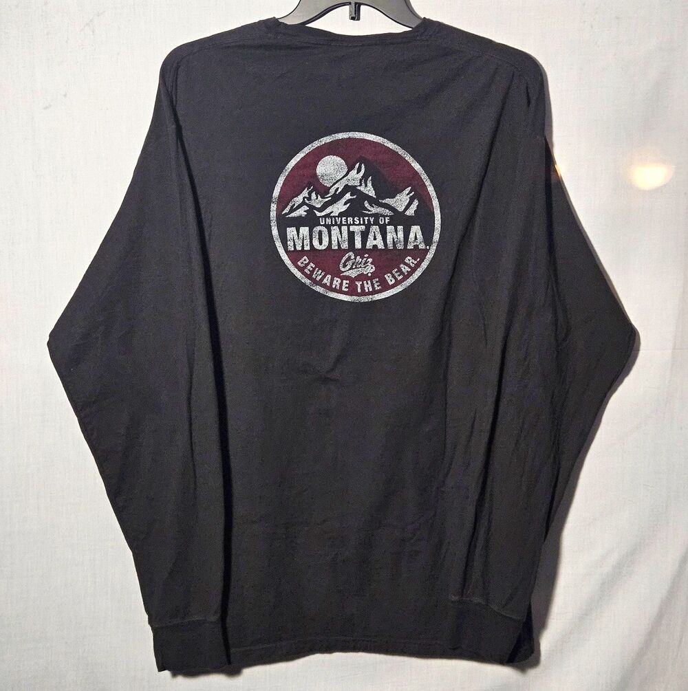 University Of Montana Shirt Grizzlies Beware The Bear Mens XL Black Graphic LS